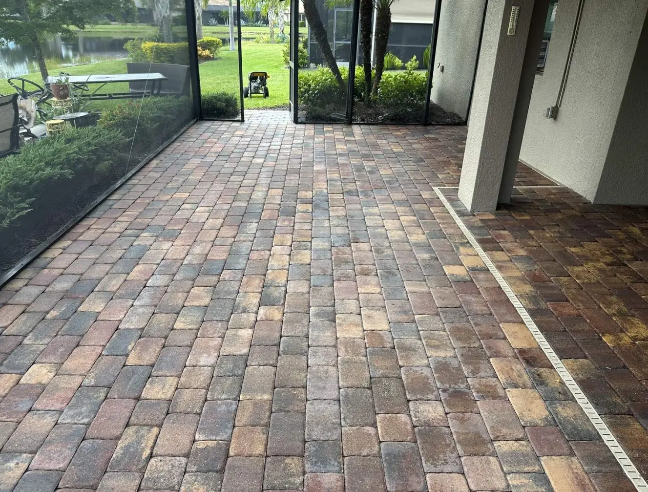 A paver lanai in Del Webb, Lakewood Ranch, after