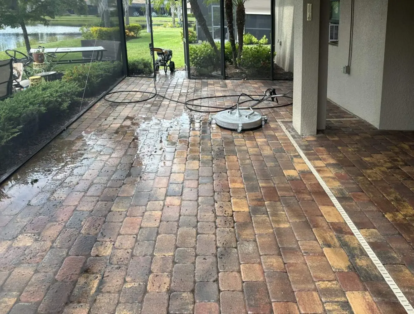 A paver lanai in Del Webb, Lakewood Ranch, before